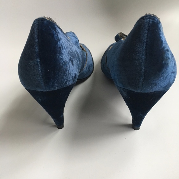 Whistles Shoes Whistles London Blue Velvet Gold Trim Heels 387